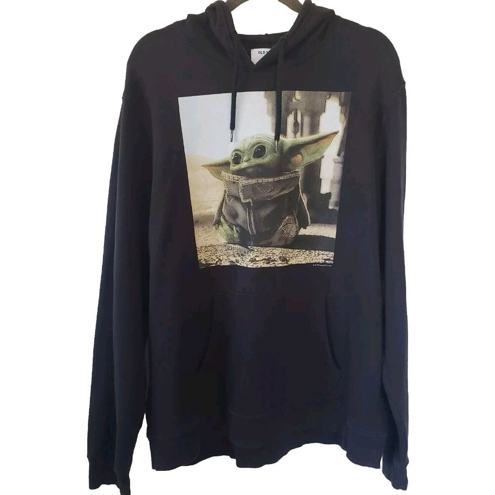 Old Navy Mens Hoodie Star Wars Grogu Black Kangaroo Pockets Super Soft XXL